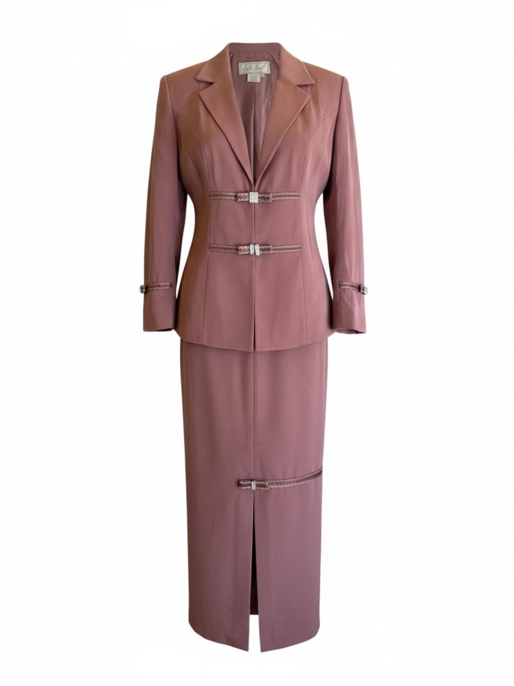 Tailored Dusty Rose Skirt Suit with Crystal Trim
